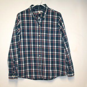 L.L. Bean Medium Women's Flannel Shirt Regular Blue White Peach